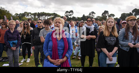 Christchurch, New Zealand. 29th Mar, 2019. People attend a national remembrance service to pay tribute to the victims of the Christchurch terror attacks, at the Hagley Park in Christchurch, New Zealand, on March 29, 2019. Credit: Guo Lei/Xinhua/Alamy Live News Stock Photo