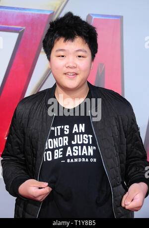 Los Angeles, USA. 28th Mar, 2019. LOS ANGELES, CA - MARCH 28: Actor Hudson Yang attends the World Premiere of Warner Bros. Pictures and New Line Cinema's 'Shazam!' on March 28, 2019 at TCL Chinese Theatre in Los Angeles, California. Credit: Barry King/Alamy Live News Stock Photo