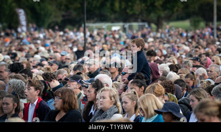 Christchurch, New Zealand. 29th Mar, 2019. People attend a national remembrance service to pay tribute to the victims of the Christchurch terror attacks, at the Hagley Park in Christchurch, New Zealand, on March 29, 2019. Credit: Zhu Qiping/Xinhua/Alamy Live News Stock Photo