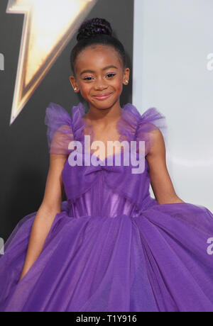 Hollywood CA March 28: Faithe Herman, arrives for Warner Bros. Pictures And New Line Cinema's World Premiere Of 'SHAZAM!' at TCL Chinese Theatre on March 28, 2019 in Hollywood. Credit: Faye Sadou/MediaPunch Stock Photo