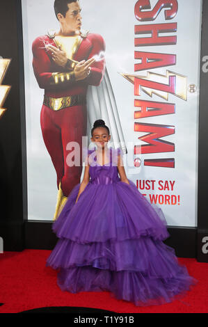 Hollywood CA March 28: Faithe Herman, arrives for Warner Bros. Pictures And New Line Cinema's World Premiere Of 'SHAZAM!' at TCL Chinese Theatre on March 28, 2019 in Hollywood. Credit: Faye Sadou/MediaPunch Stock Photo