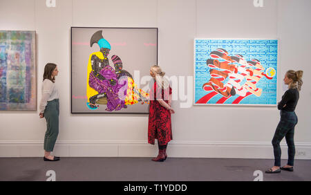 Sotheby’s London, UK. 29 March, 2019. Pre-sale exhibition of Modern and Contemporary African Art, showing the work of artists from across the African diaspora. Credit: Malcolm Park/Alamy Live News. Stock Photo