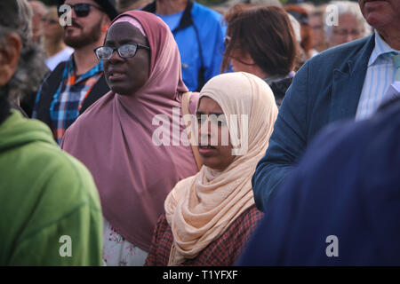 Christchurch, New Zealand. 29th Mar 2019. Headscarves worn by members of the Islamic community were a commun sight during the remembrance service. Around 50 people has been reportedly killed in the Christchurch mosques terrorist attack shooting targeting the Masjid Al Noor Mosque and the Linwood Mosque. Credit: SOPA Images Limited/Alamy Live News Stock Photo