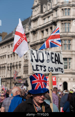 Demonstrations are taking place by Brexiteers protesting against the UK government's inability to follow through with leaving the European Union despite the referendum result. On the day that a Brexit motion is due to take place in Parliament large numbers of people have gathered outside to make their point heard. No deal WTO - World Trade Organisation Stock Photo
