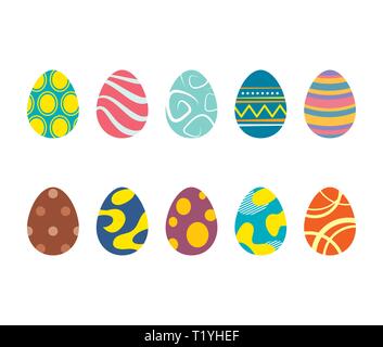 Set of easter eggs isolated in white background. Vector modern new design with different colors and patterns. Stock Vector