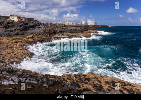 Volcanic shoreline at La Garita, Gran Canaria, Canary Islands Stock Photo