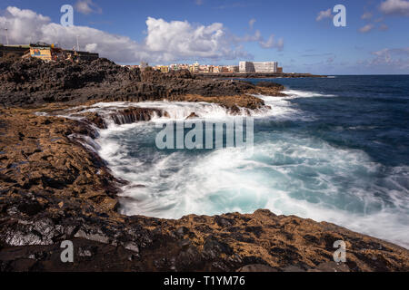 Volcanic shoreline at La Garita, Gran Canaria, Canary Islands Stock Photo