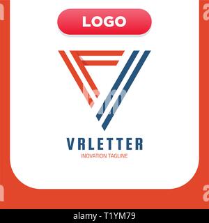 VR monogram logo design template. Vector virtual reality logotype illustration. Colorful line triangle typography. Graphic cyberspace lettering icon s Stock Vector