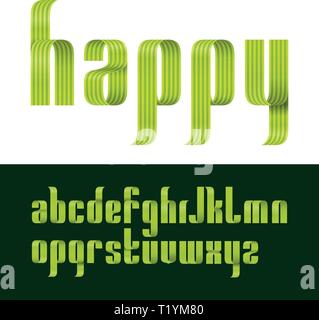 lowercase letters font from a green ribbon with strip and smooth curves and shadows Stock Vector