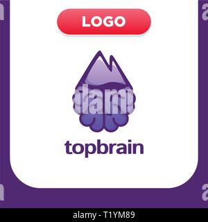 Brain Logo silhouette top view with arrow mountain design vector template. Brainstorm think idea Logotype concept icon. Stock Vector