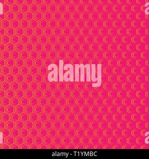 An abstract geometric background or pattern that is made up of hexagons of different sizes. Modern texture in pink and orange Stock Vector