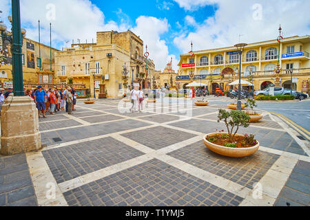 RABAT, MALTA - JUNE 16, 2018: St Paul square is the central city location, surrounded by historical edifices and buildings of Pauline complex - the Pa Stock Photo