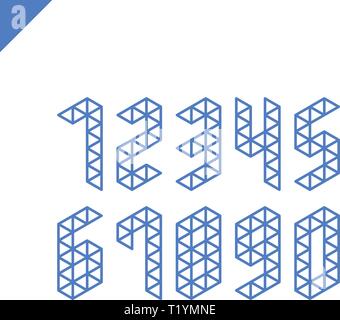 Collection of the blue isometric sport numbers set with triangle. Vector illustration font Stock Vector