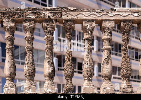 Decaying concrete balustrade and flats  at La Garita, Gran Canaria, Canary Islands Stock Photo