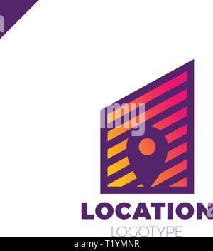 Logo Location map negative space symbol in the line city build vector design template. Geo point logotype with rate or graph sign Stock Vector