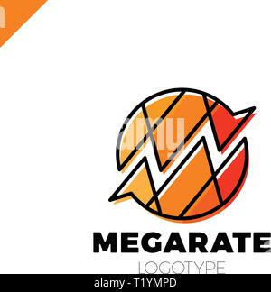 Bank or finance organization letter M or W logo template. Marketing rate simple circle logotype in polygonal style. Stock Vector