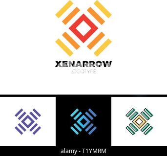 Simple Letter X logo. Square and line logotype Stock Vector