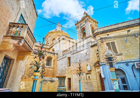 The side wall, dome and belfry of St Paul Parish Church in Rabat, Malta. Stock Photo