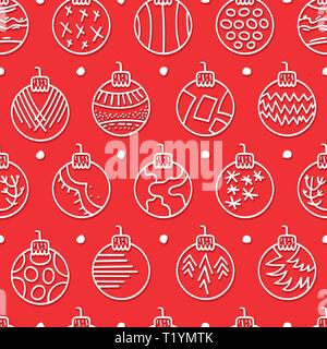 Hand drawn seamless pattern with Christmas Balls on red background Stock Vector