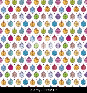 Colorful Hand drawn seamless pattern with Christmas Balls. Stock Vector