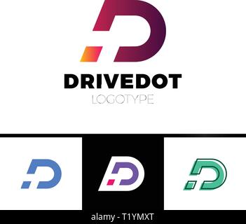 Dynamic Letter D logo in negative space icon design template elements with dot or point Stock Vector