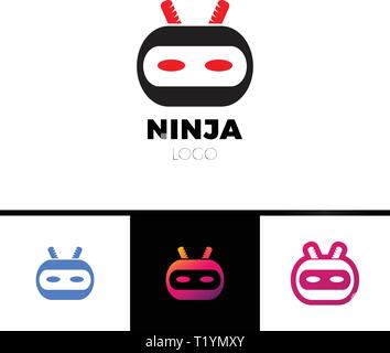 Ninja head logo symbol with red eye and knife Stock Vector