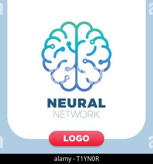 Neural networks human brain logo icon. Chip or tech creative symbol Stock Vector