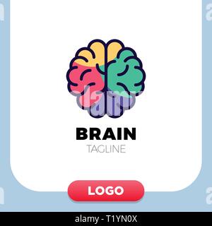 Brain Logo silhouette design vector template linear style. Brainstorm think idea Logotype concept outline icon. Stock Vector