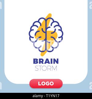 Brain Logo with thunderbolt vector design layout. Creative idea symbol concept. Unique brainstorm power icon template. Stock Vector