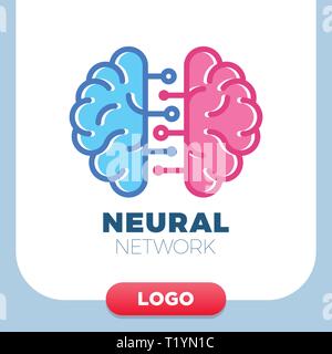Neural networks human brain logo icon. Chip or tech creative symbol Stock Vector