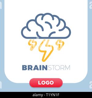 Brain Logo with thunderbolt vector design layout. Creative idea symbol concept. Unique brainstorm power icon template. Stock Vector