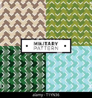 Set of geometric arrow camouflage patterns. Seamless backgrounds Stock Vector