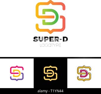 letter S and D monogram square shape logo with code brackets Stock Vector