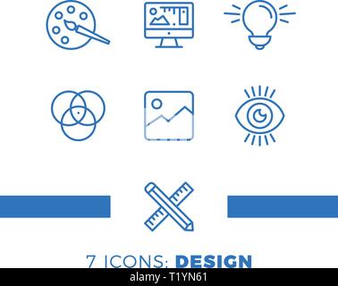 Graphic design, creative package, stationary, software and more, thin line icons set, vector illustration Stock Vector