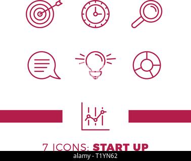 Simple Set of Start Up or Business Related Vector Line Icons. Contains such Icons as Bulb, Target, Chart and more. Stock Vector