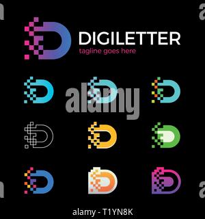 Business corporate Colorful letter D logotype vector template. Letter logo set for technology. Pixel logos Stock Vector