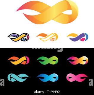 Flame logo template. Fire vector design. Infinity symbol logotype set. 11 colorful logos. Different style Stock Vector