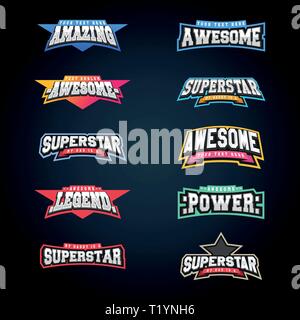 Sport emblem typography set. Super logo for your t-shirt. Mega logotype collection Stock Vector