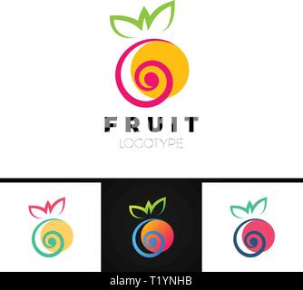 Abstract fruit logo template with spiral element. Creative symbol for company identity, advertising, poster, banner, web and flyer. Stock Vector