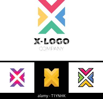 Letter X logo design concept with four arrow. Colorful, black outline and gradient style Stock Vector