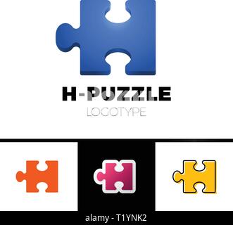 Puzzle 3d H letter logo icon template. Simple Technology, network, digital, company logotype Vector Illustration set Stock Vector