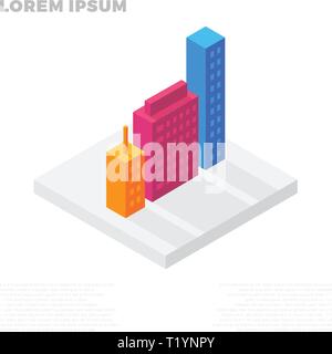 Isometric city or life buildings in a residential block Stock Vector