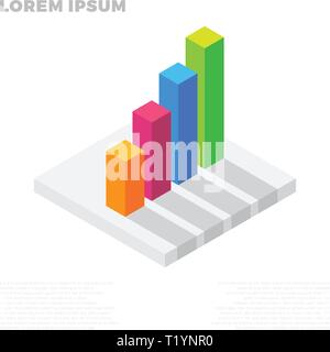 growth graph chart, market success, stock bar up isometric flat icon. 3d vector colorful illustration. Pictogram isolated on white background Stock Vector