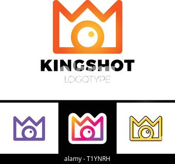 Creative concept for photography studio. Modern logo design layout with camera and crown. Corporate symbol idea. Stock Vector