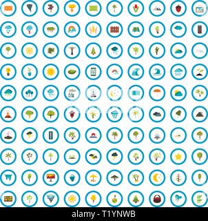 100 nature icons set, flat style Stock Vector
