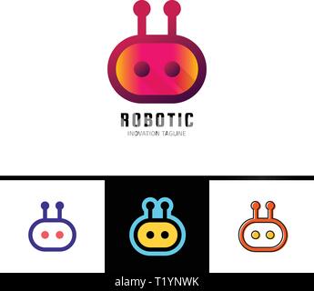 Smart robot logo template. Cute logotype isolated on white background. Future technologies theme. Vector concept symbol. Stock Vector