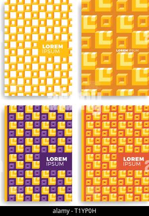 Set of Abstract square pattern for Cards with Layers Overlap. Applicable for Covers, Placards, Posters, Flyers and Banner Designs. Stock Vector