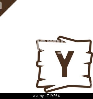 Wooden alphabet blocks with letter y in wood texture area with outline. Stock Vector