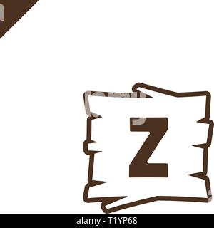 Wooden alphabet blocks with letter Z in wood texture area with outline. Stock Vector