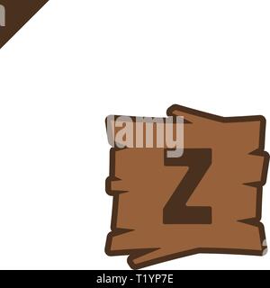 Wooden alphabet blocks with letter Z in wood texture area with outline. Stock Vector